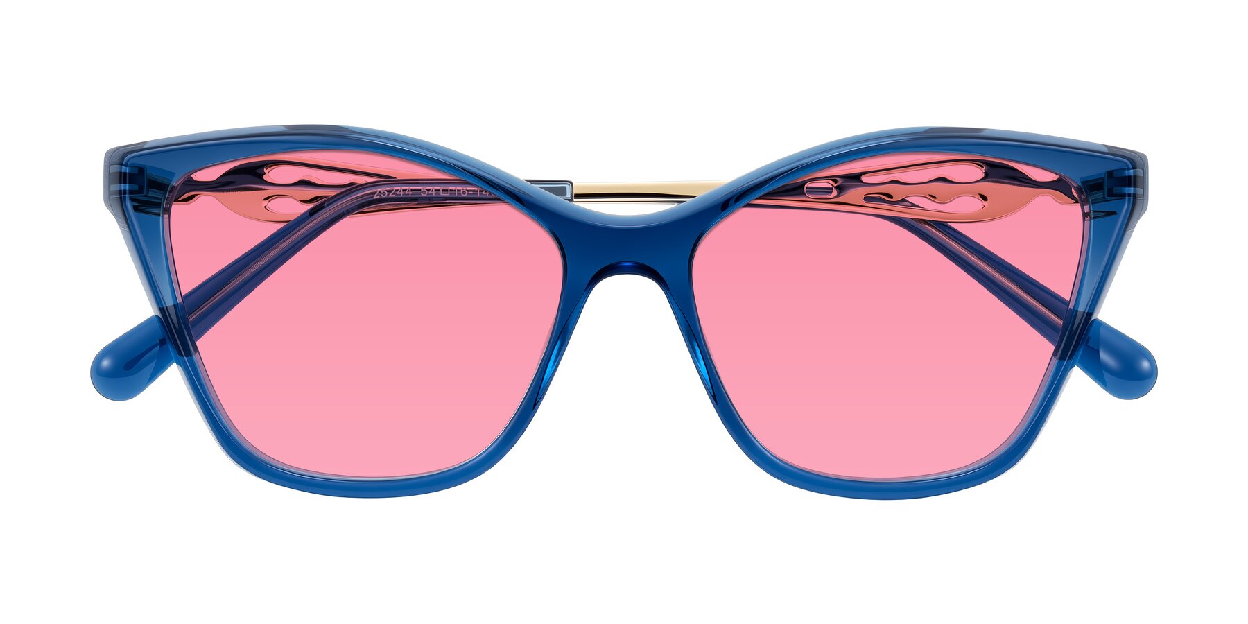 Folded Front of Aspen in Transparent Blue with Pink Tinted Lenses