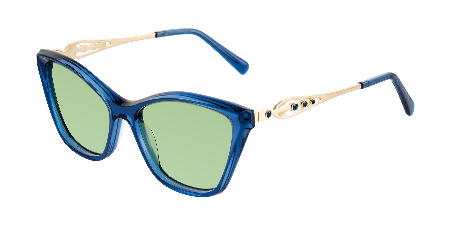 Angle of Aspen in Transparent Blue with Medium Green Tinted Lenses
