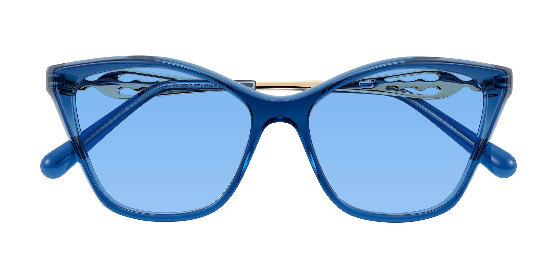 Folded Front of Aspen in Transparent Blue with Medium Blue Tinted Lenses