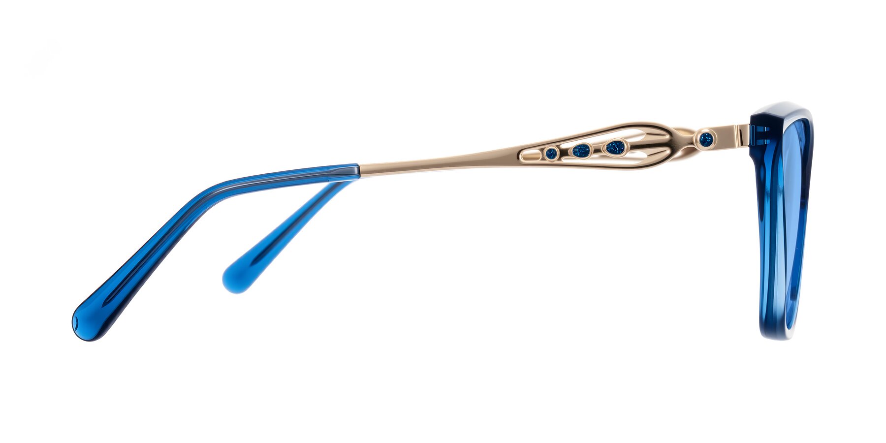 Side of Aspen in Transparent Blue with Medium Blue Tinted Lenses