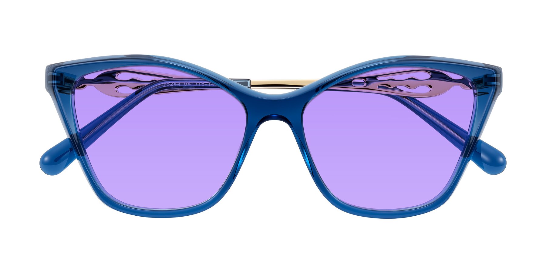 Folded Front of Aspen in Transparent Blue with Medium Purple Tinted Lenses