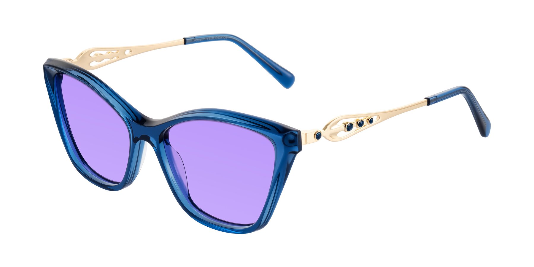 Angle of Aspen in Transparent Blue with Medium Purple Tinted Lenses