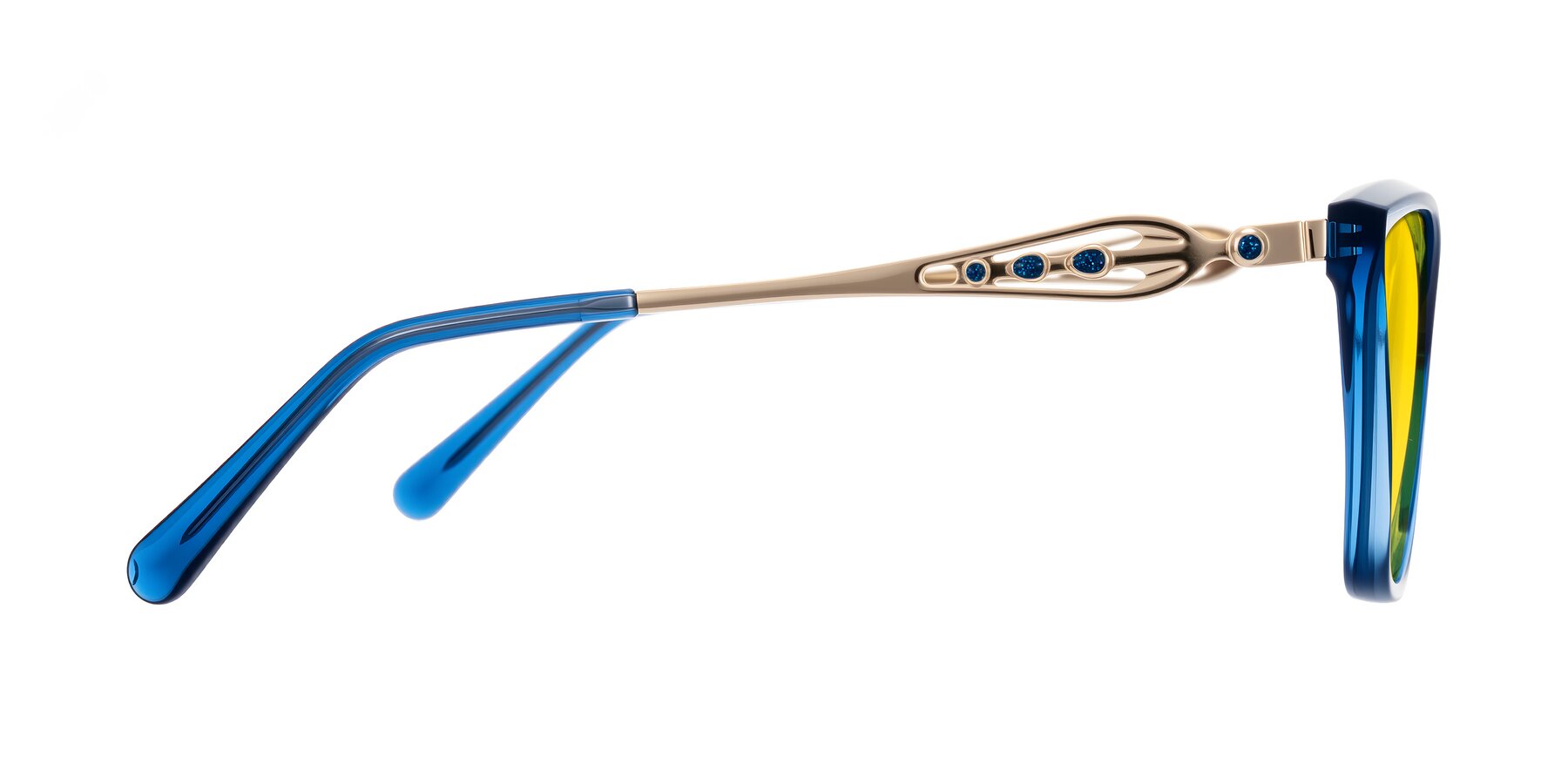 Side of Aspen in Transparent Blue with Yellow Tinted Lenses