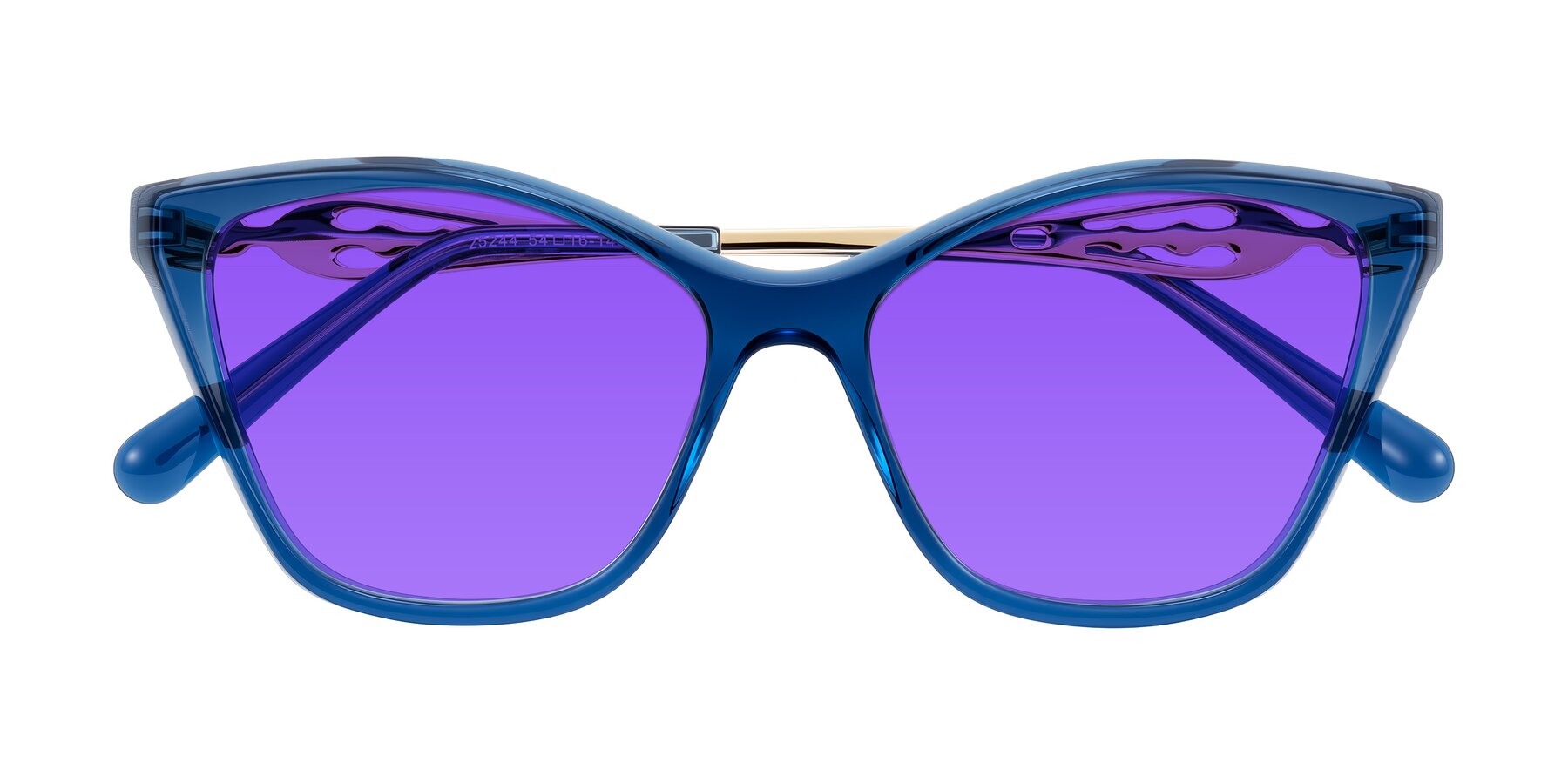 Folded Front of Aspen in Transparent Blue with Purple Tinted Lenses