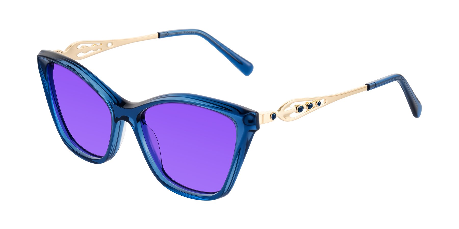 Angle of Aspen in Transparent Blue with Purple Tinted Lenses