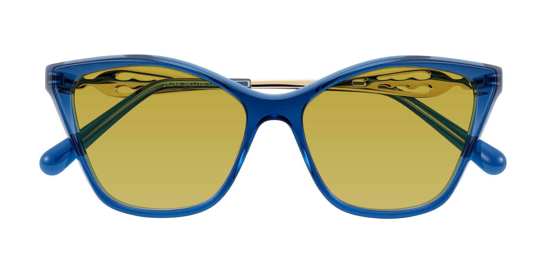Folded Front of Aspen in Transparent Blue with Champagne Tinted Lenses