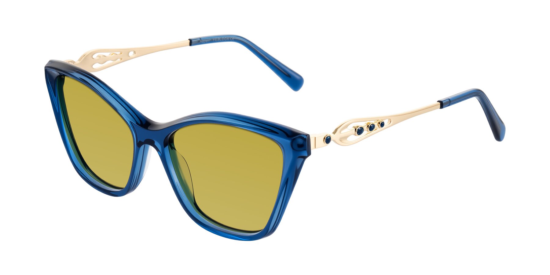 Angle of Aspen in Transparent Blue with Champagne Tinted Lenses