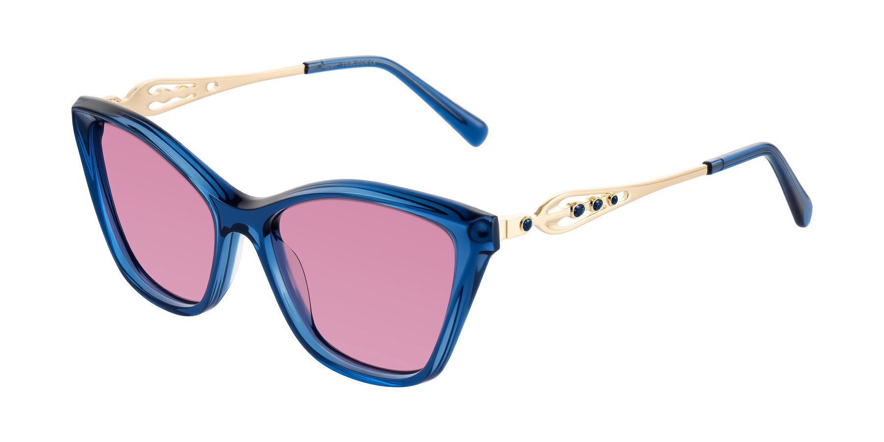 Angle of Aspen in Transparent Blue with Medium Wine Tinted Lenses