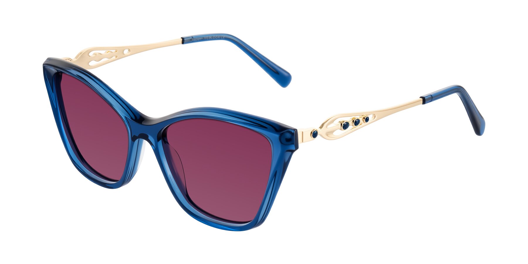 Angle of Aspen in Transparent Blue with Wine Tinted Lenses