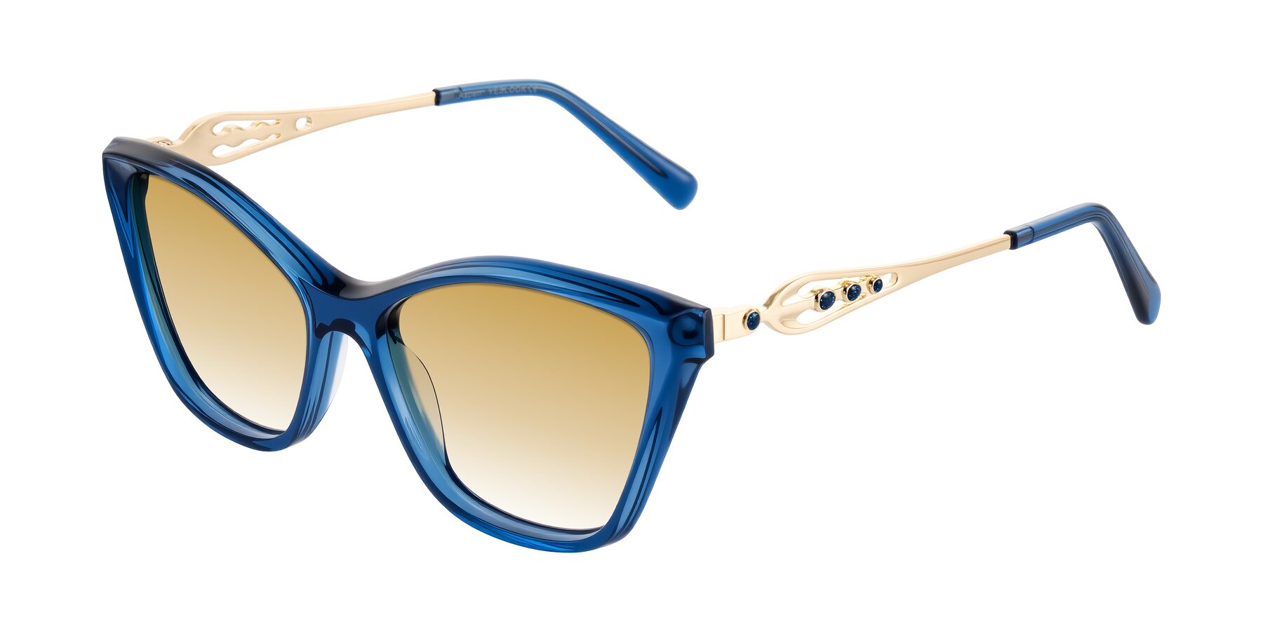 Angle of Aspen in Transparent Blue with Champagne Gradient Lenses