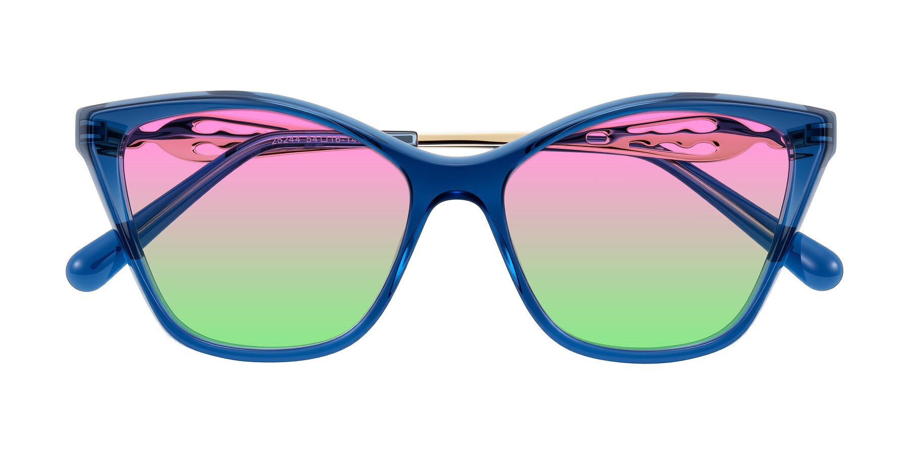 Folded Front of Aspen in Transparent Blue with Pink / Green Gradient Lenses