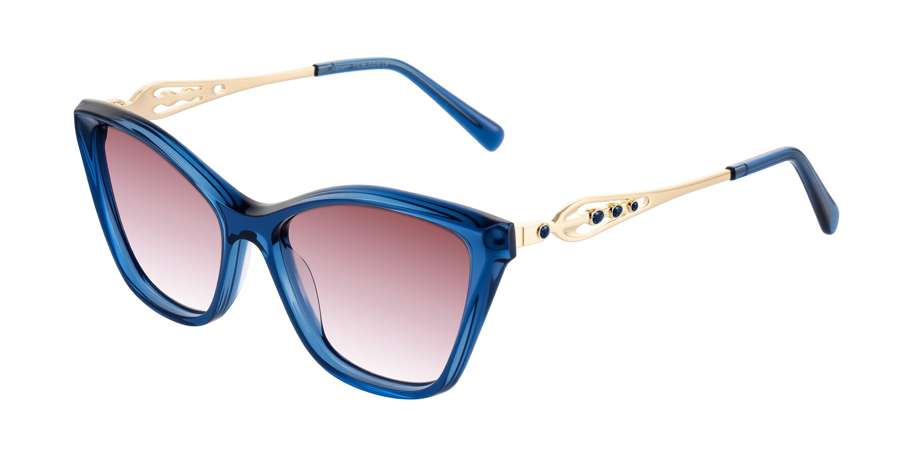 Angle of Aspen in Transparent Blue with Garnet Gradient Lenses