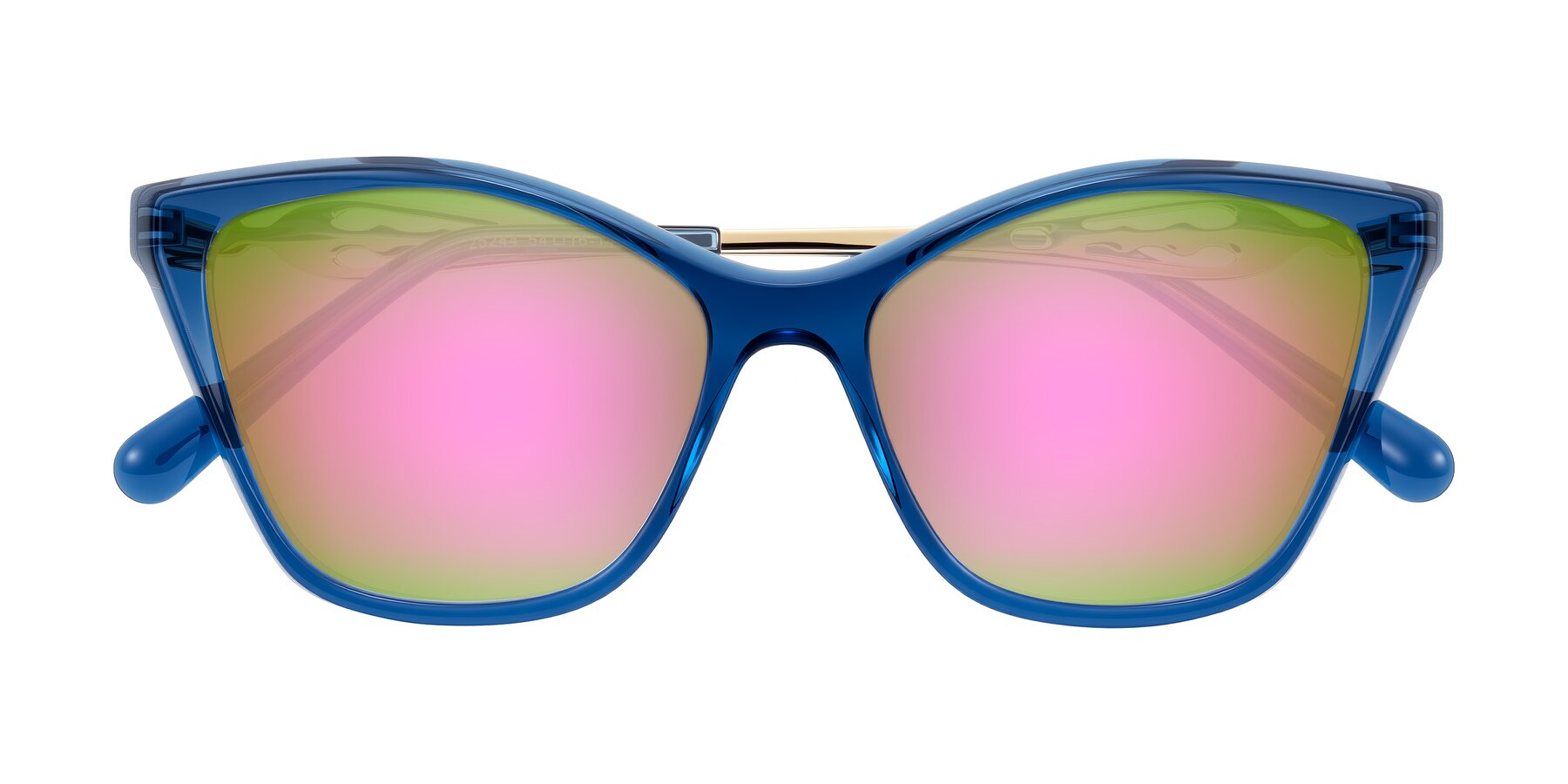 Folded Front of Aspen in Transparent Blue with Pink Mirrored Lenses