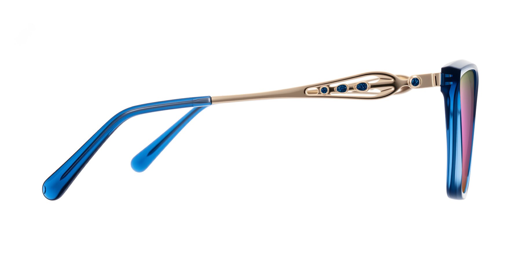 Side of Aspen in Transparent Blue with Pink Mirrored Lenses