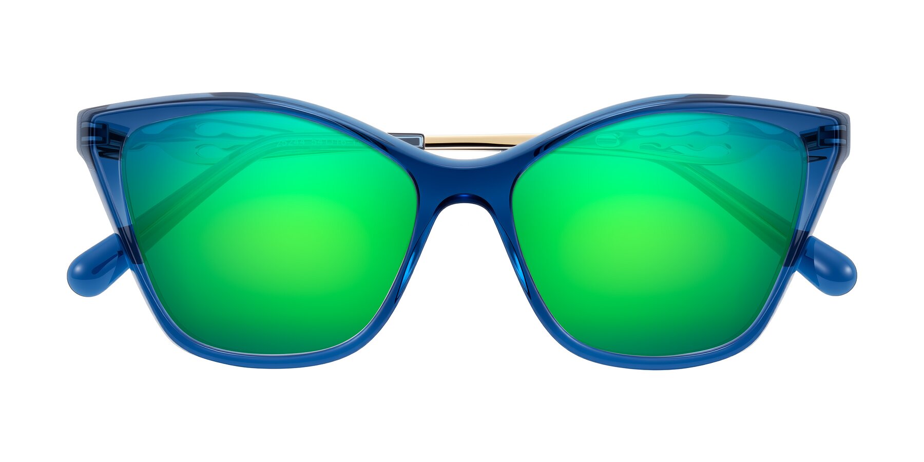 Folded Front of Aspen in Transparent Blue with Green Mirrored Lenses