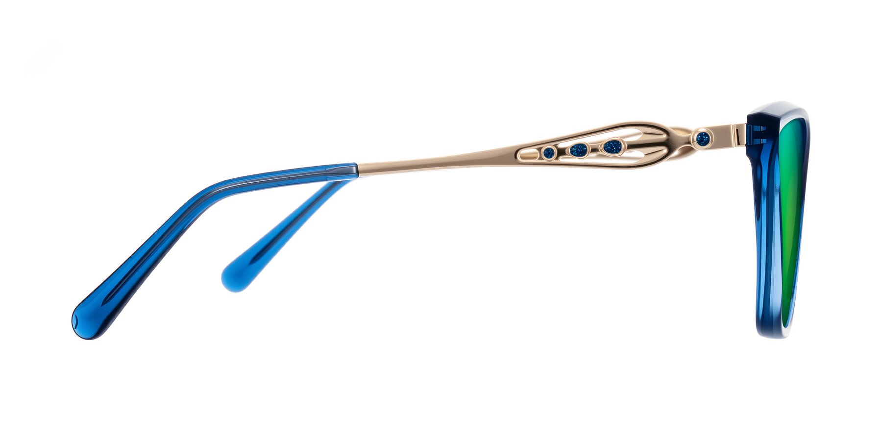 Side of Aspen in Transparent Blue with Green Mirrored Lenses