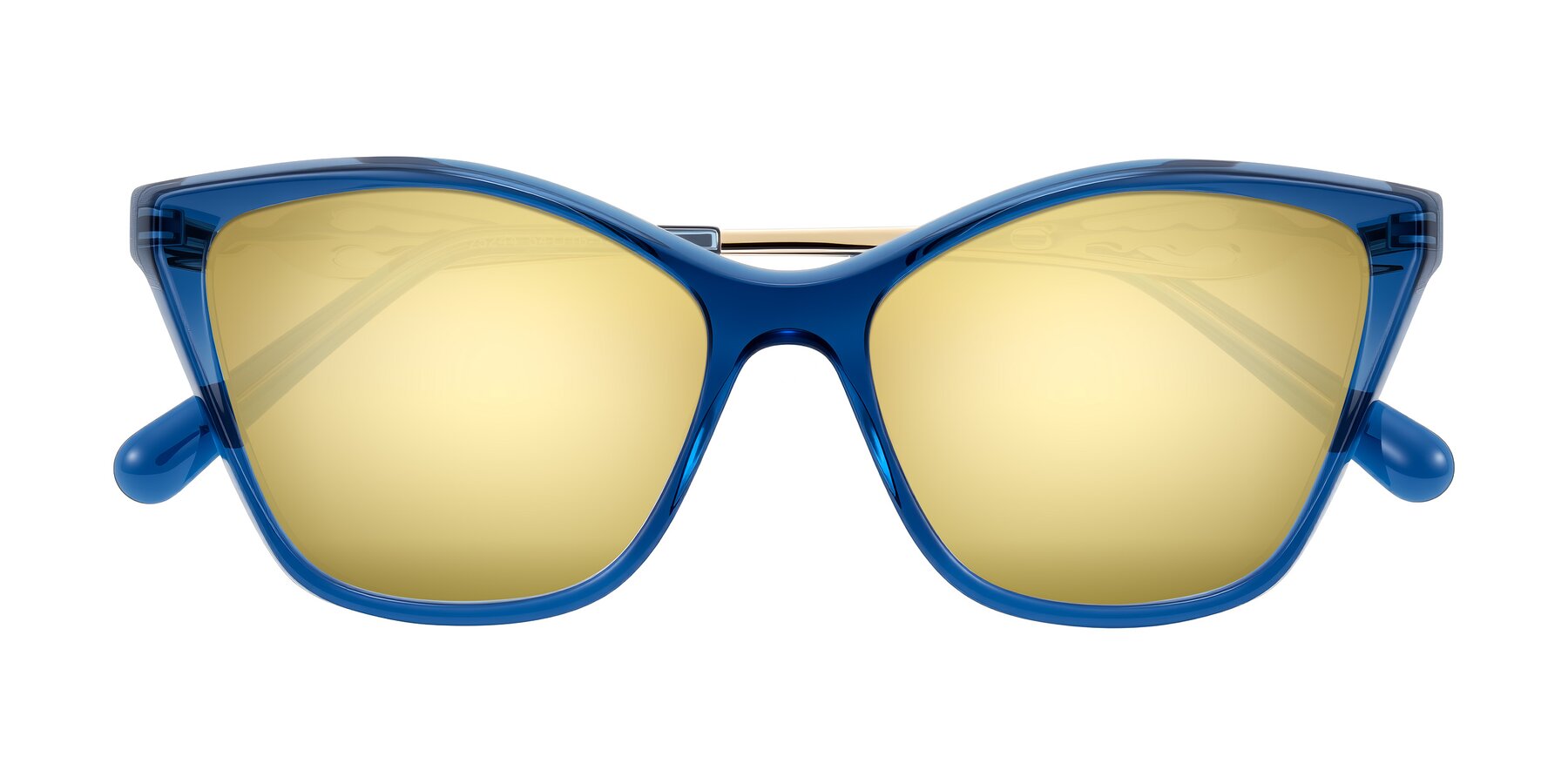 Folded Front of Aspen in Transparent Blue with Gold Mirrored Lenses