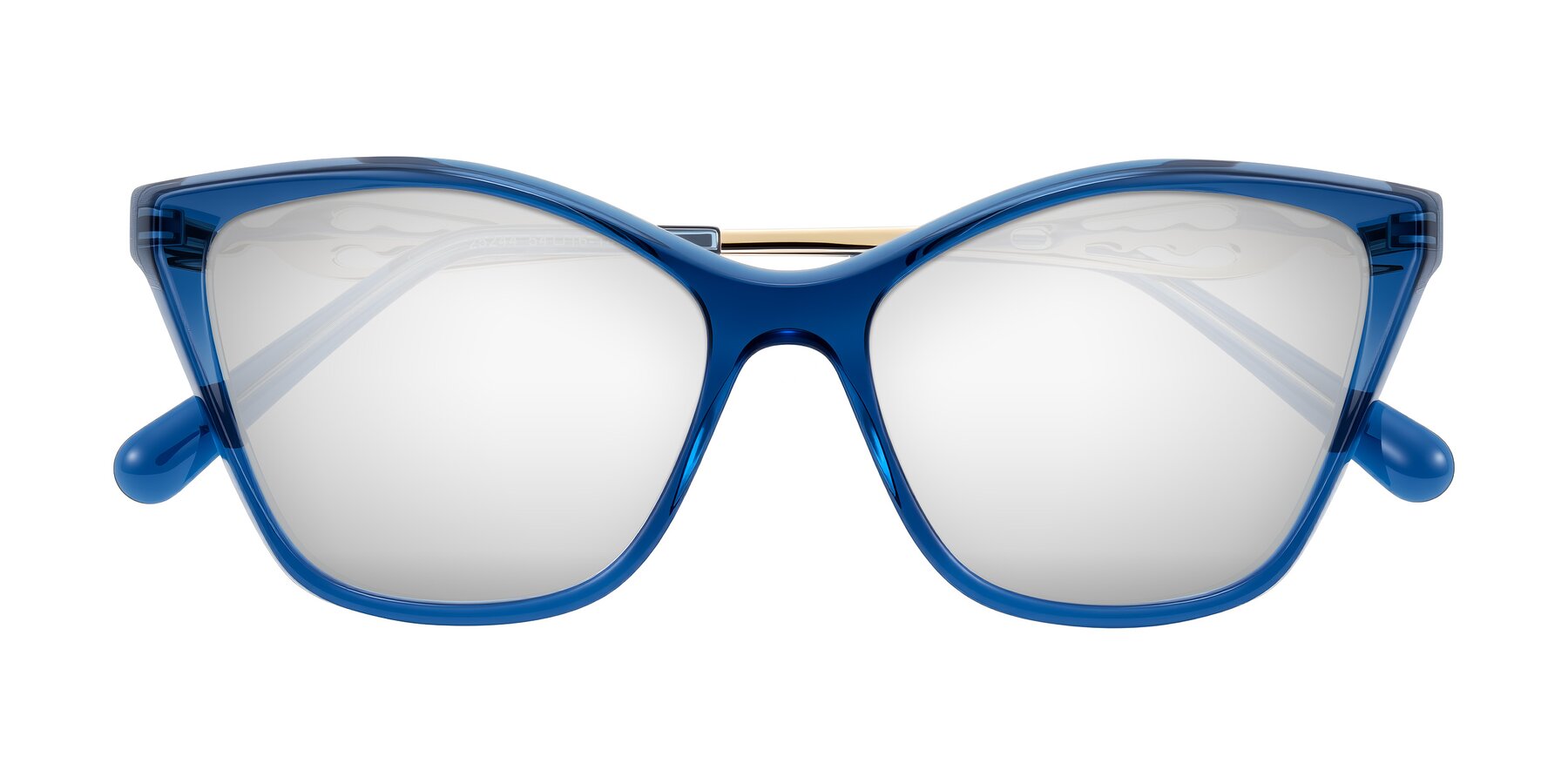 Folded Front of Aspen in Transparent Blue with Silver Mirrored Lenses