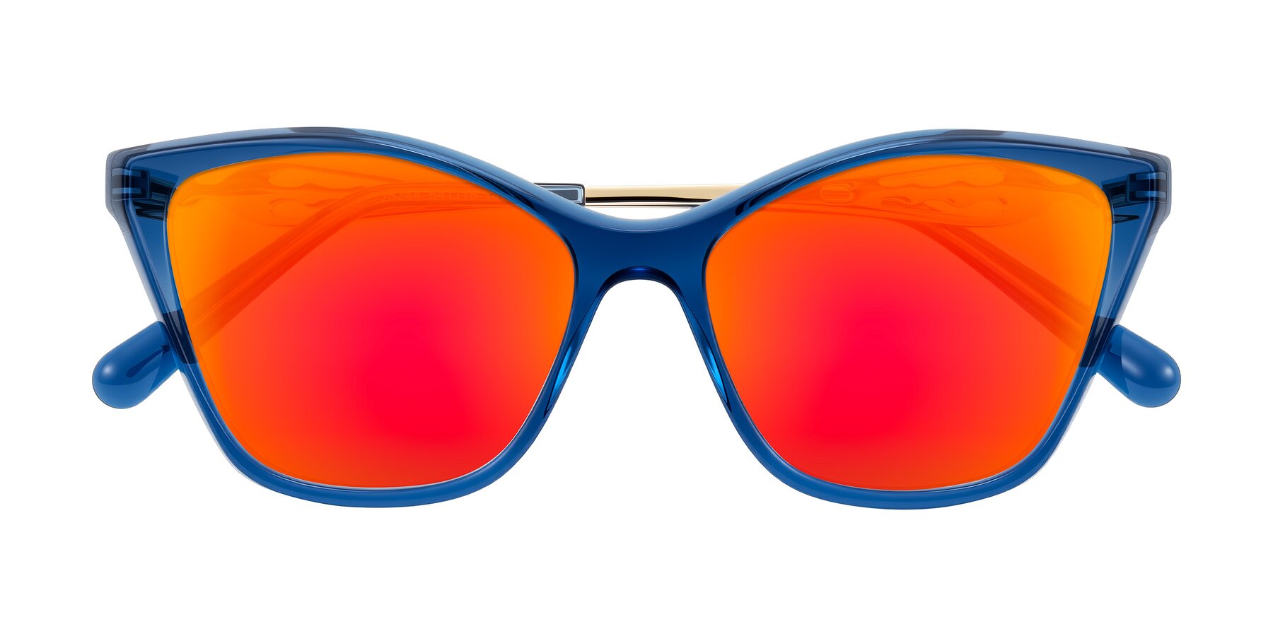 Folded Front of Aspen in Transparent Blue with Red Gold Mirrored Lenses