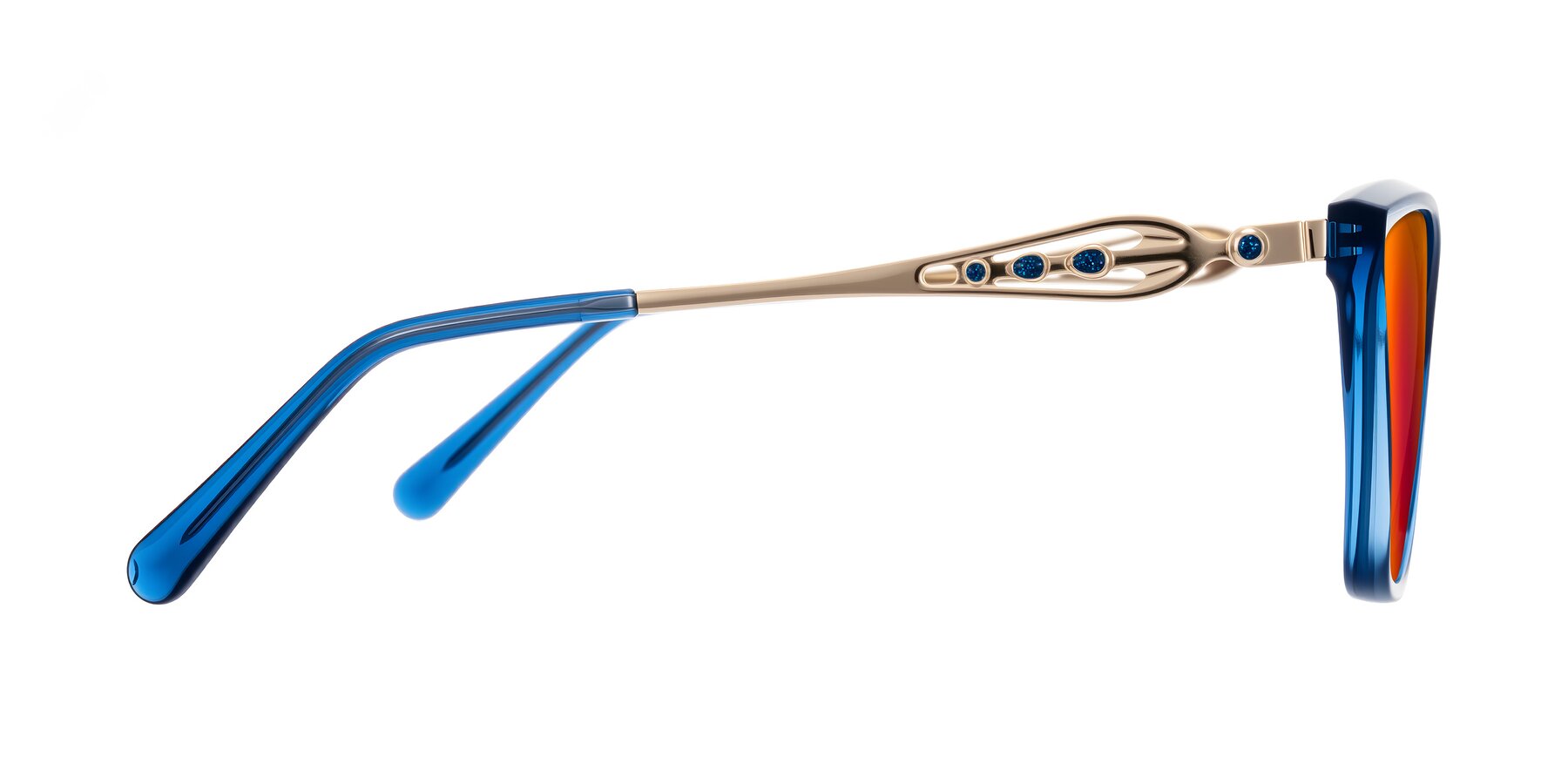 Side of Aspen in Transparent Blue with Red Gold Mirrored Lenses