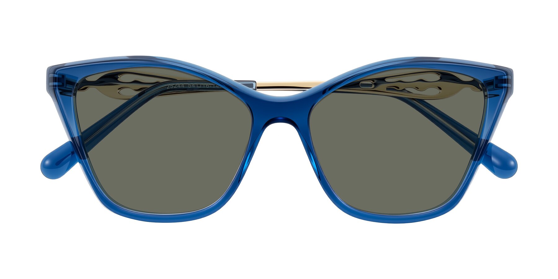 Folded Front of Aspen in Transparent Blue with Gray Polarized Lenses