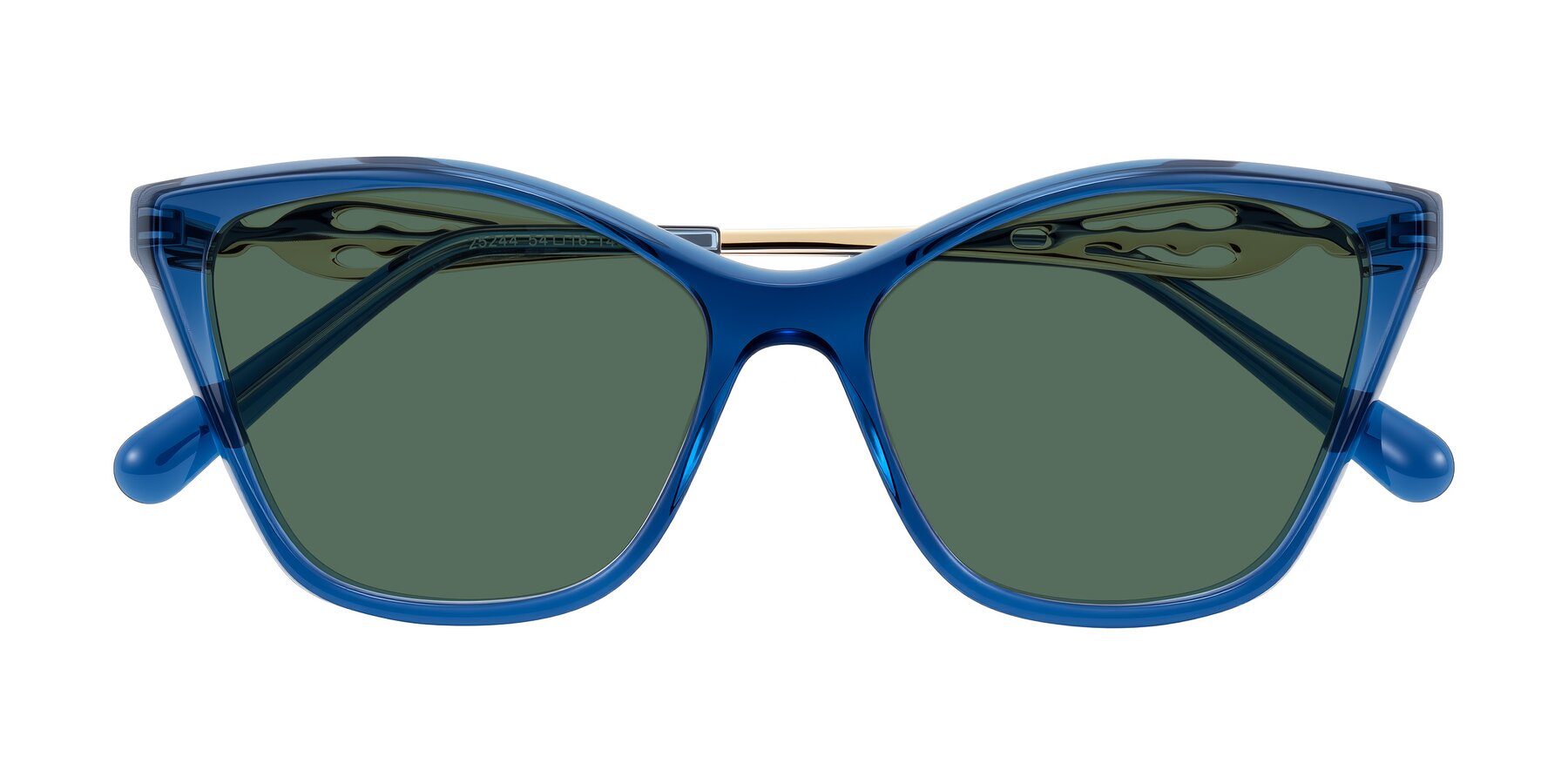 Folded Front of Aspen in Transparent Blue with Green Polarized Lenses