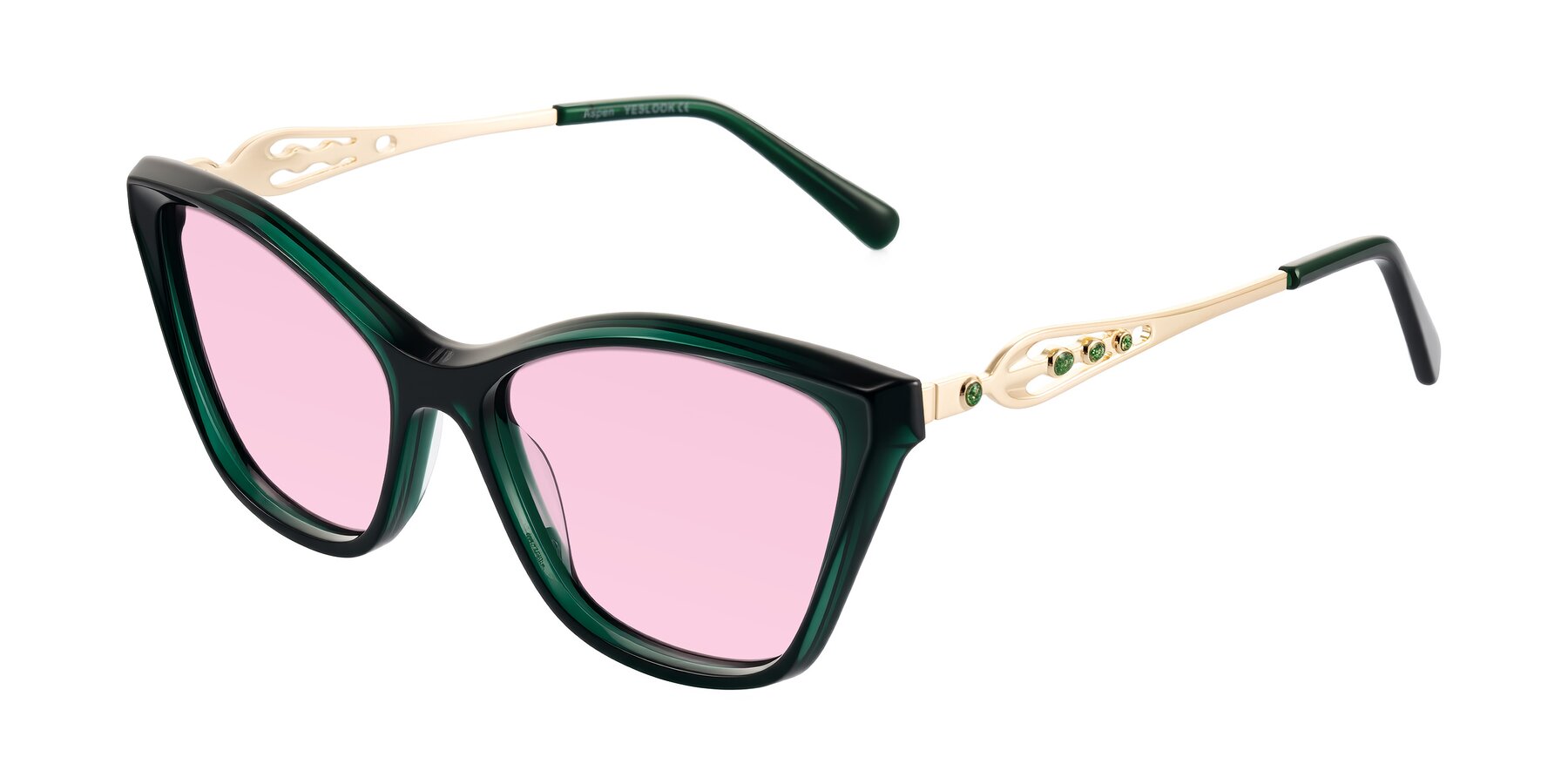 Angle of Aspen in Jade Green with Light Pink Tinted Lenses