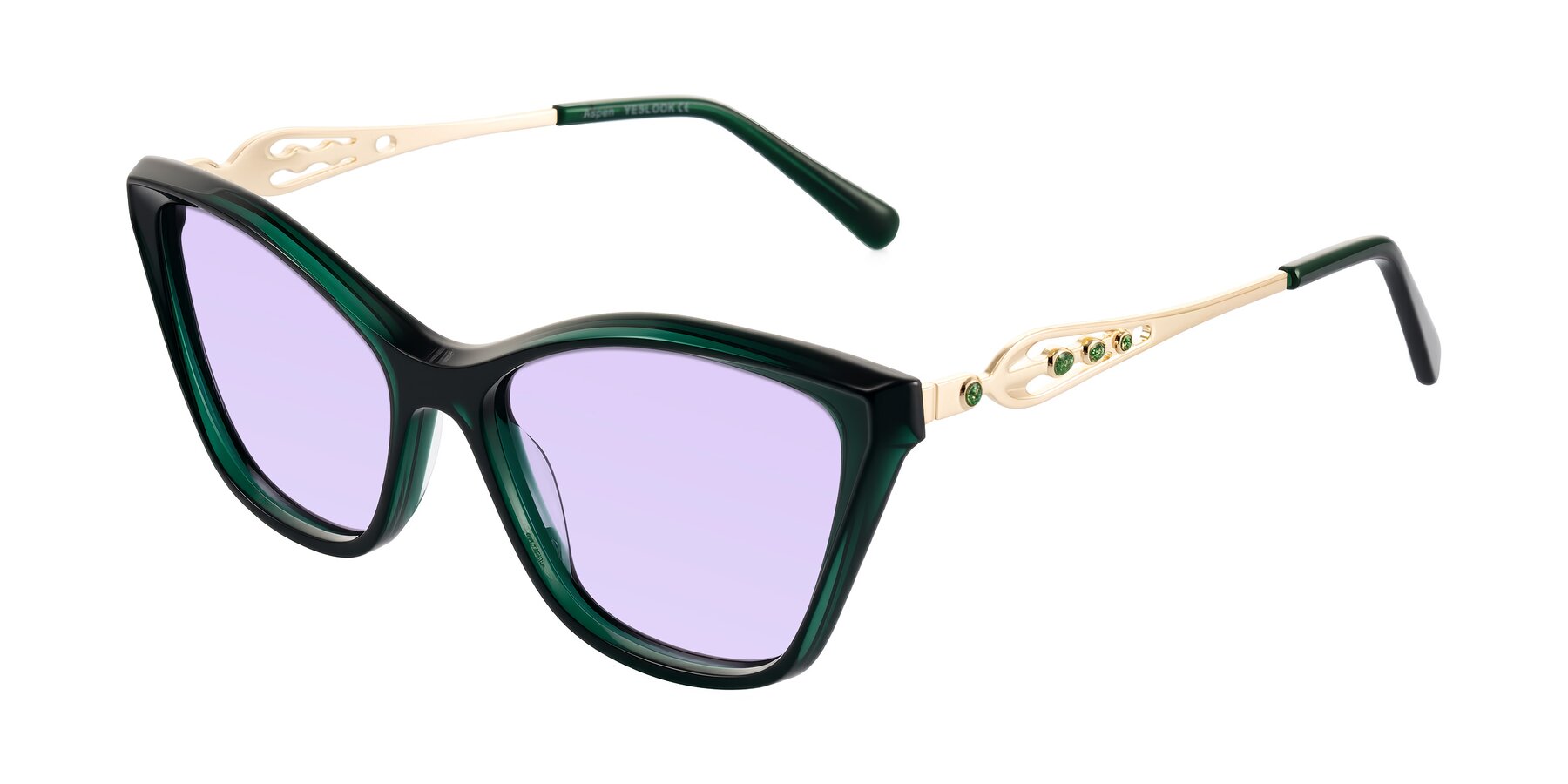 Angle of Aspen in Jade Green with Light Purple Tinted Lenses