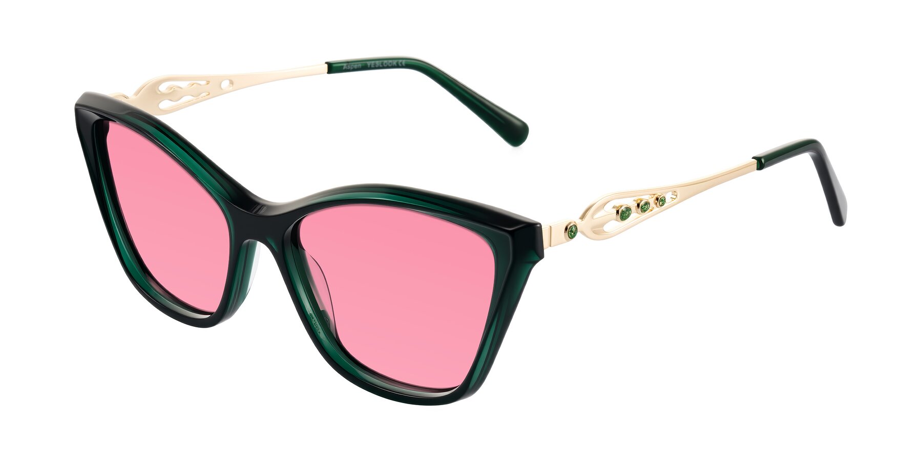 Angle of Aspen in Jade Green with Pink Tinted Lenses