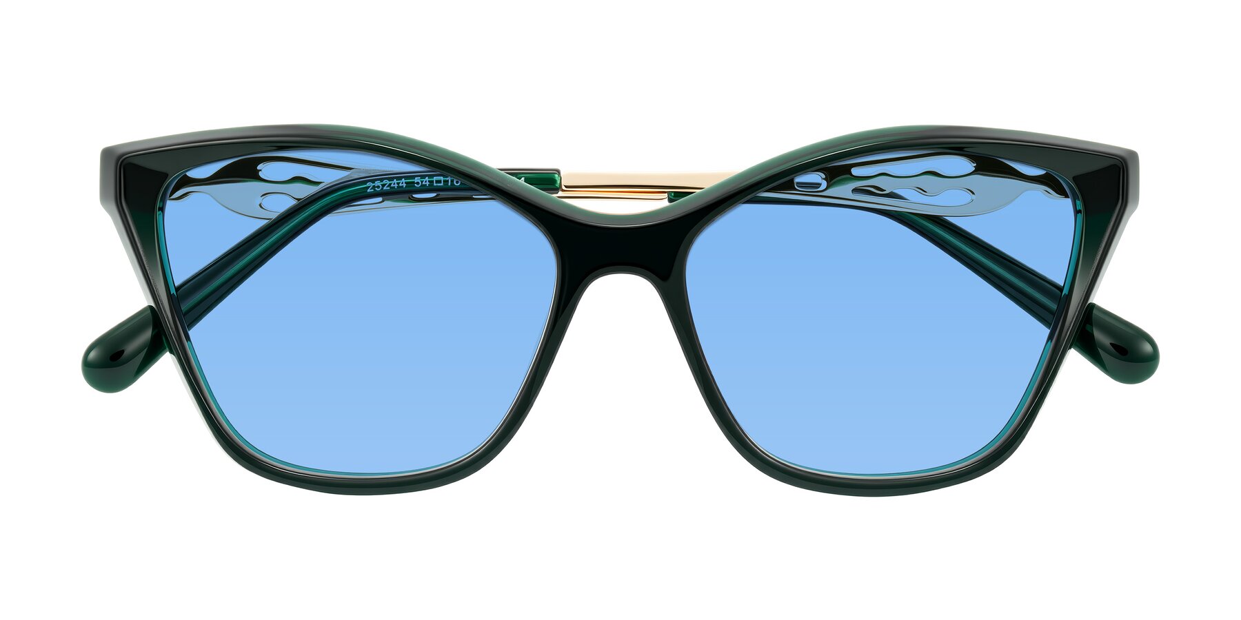 Folded Front of Aspen in Jade Green with Medium Blue Tinted Lenses
