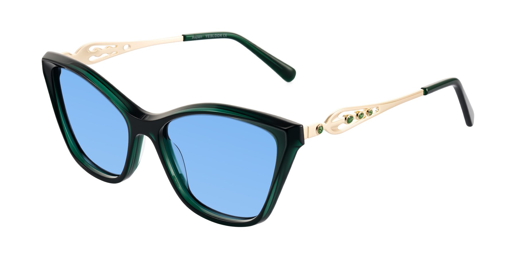 Angle of Aspen in Jade Green with Medium Blue Tinted Lenses