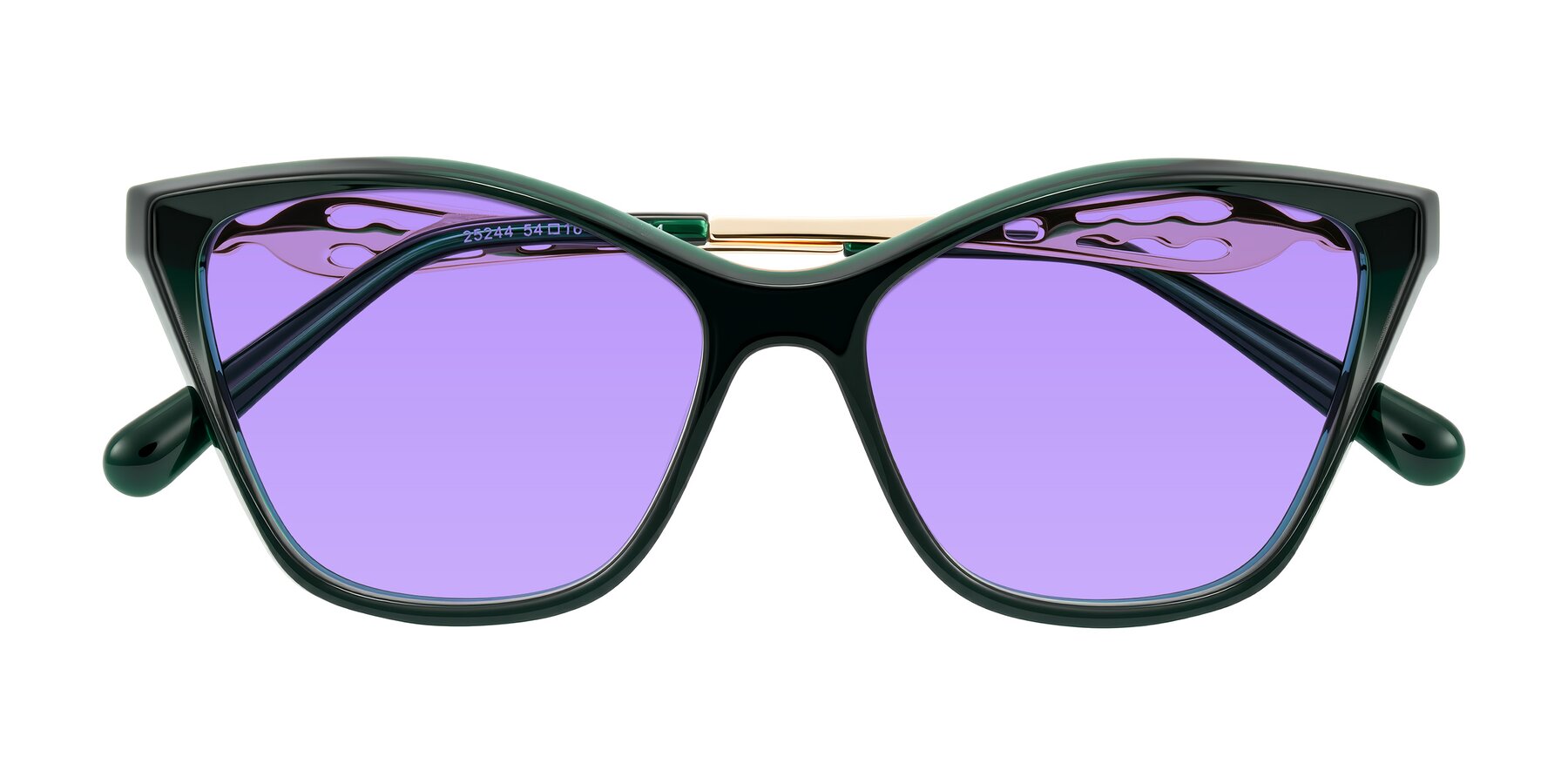 Folded Front of Aspen in Jade Green with Medium Purple Tinted Lenses