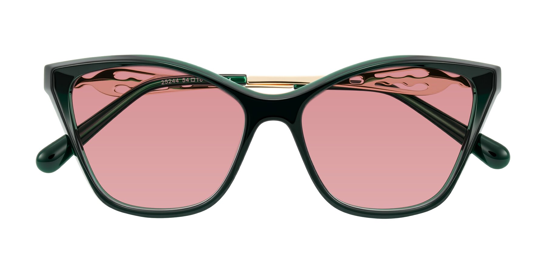 Folded Front of Aspen in Jade Green with Medium Garnet Tinted Lenses