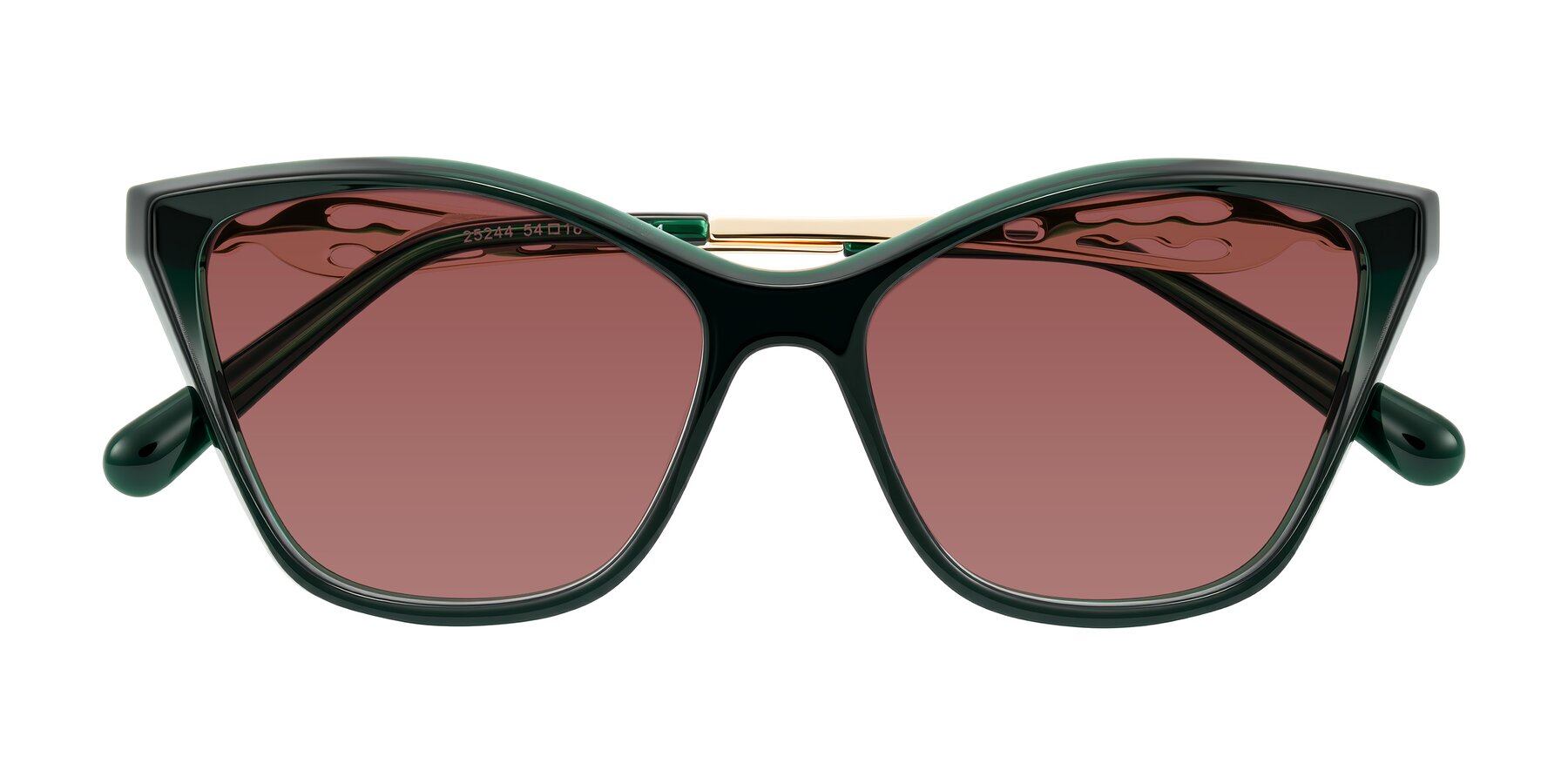 Folded Front of Aspen in Jade Green with Garnet Tinted Lenses