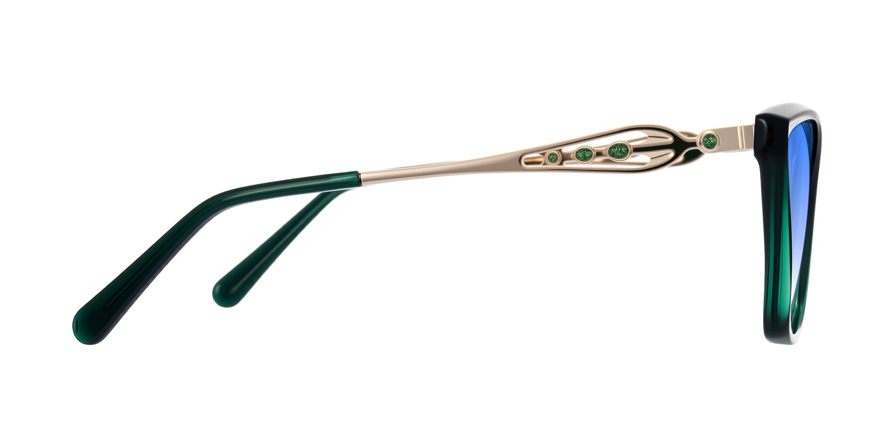 Side of Aspen in Jade Green with Blue Gradient Lenses