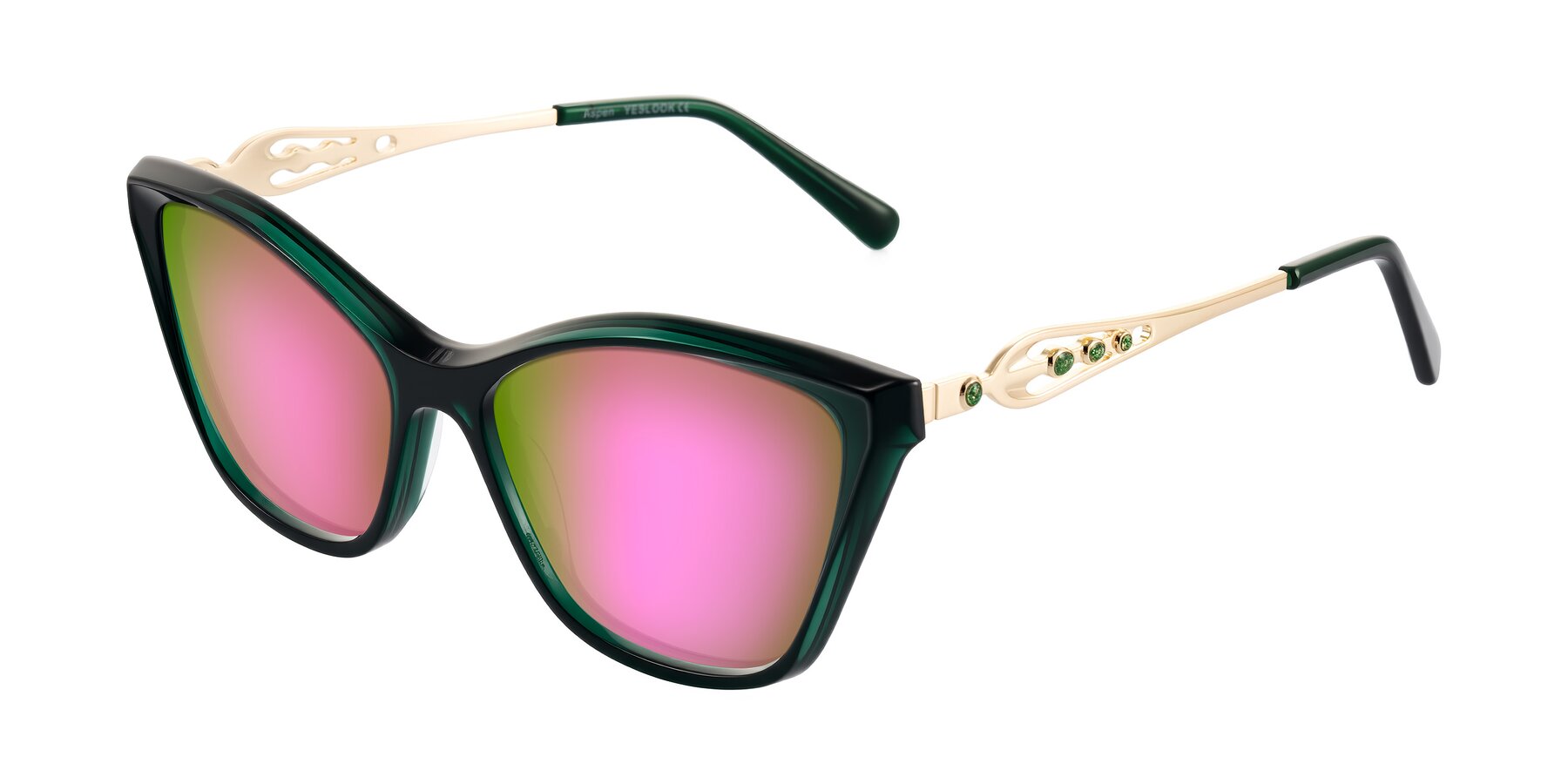 Angle of Aspen in Jade Green with Pink Mirrored Lenses