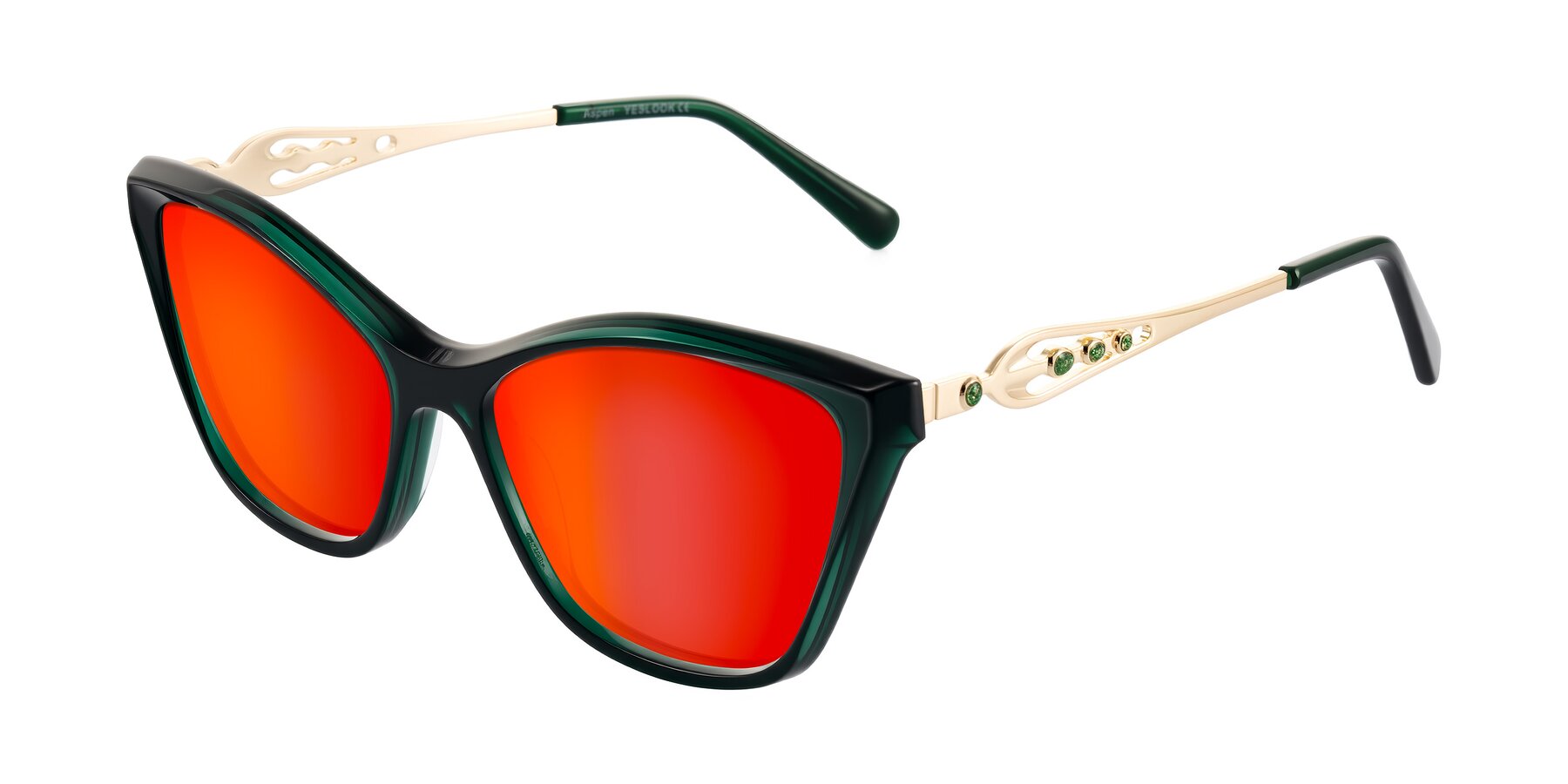 Angle of Aspen in Jade Green with Red Gold Mirrored Lenses