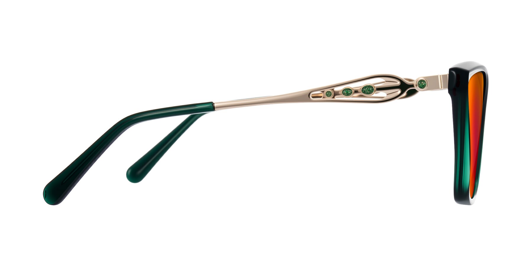Side of Aspen in Jade Green with Red Gold Mirrored Lenses