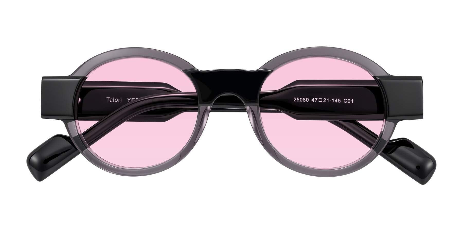 Folded Front of Talori in Transparent Gray/Black with Light Pink Tinted Lenses