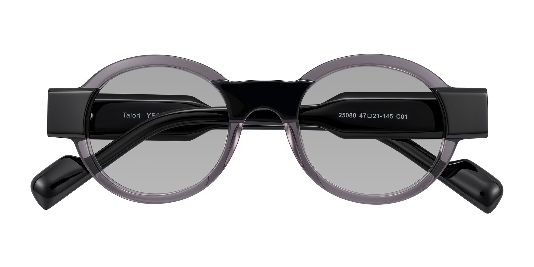 Folded Front of Talori in Transparent Gray/Black with Light Gray Tinted Lenses