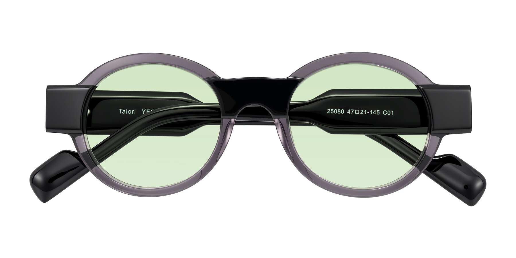 Folded Front of Talori in Transparent Gray/Black with Light Green Tinted Lenses