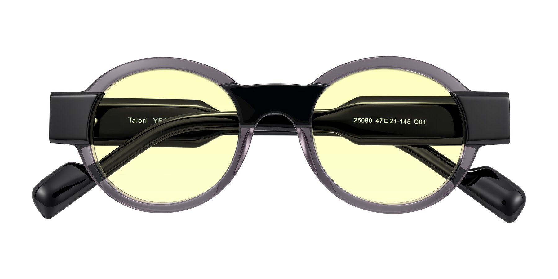 Folded Front of Talori in Transparent Gray/Black with Light Yellow Tinted Lenses