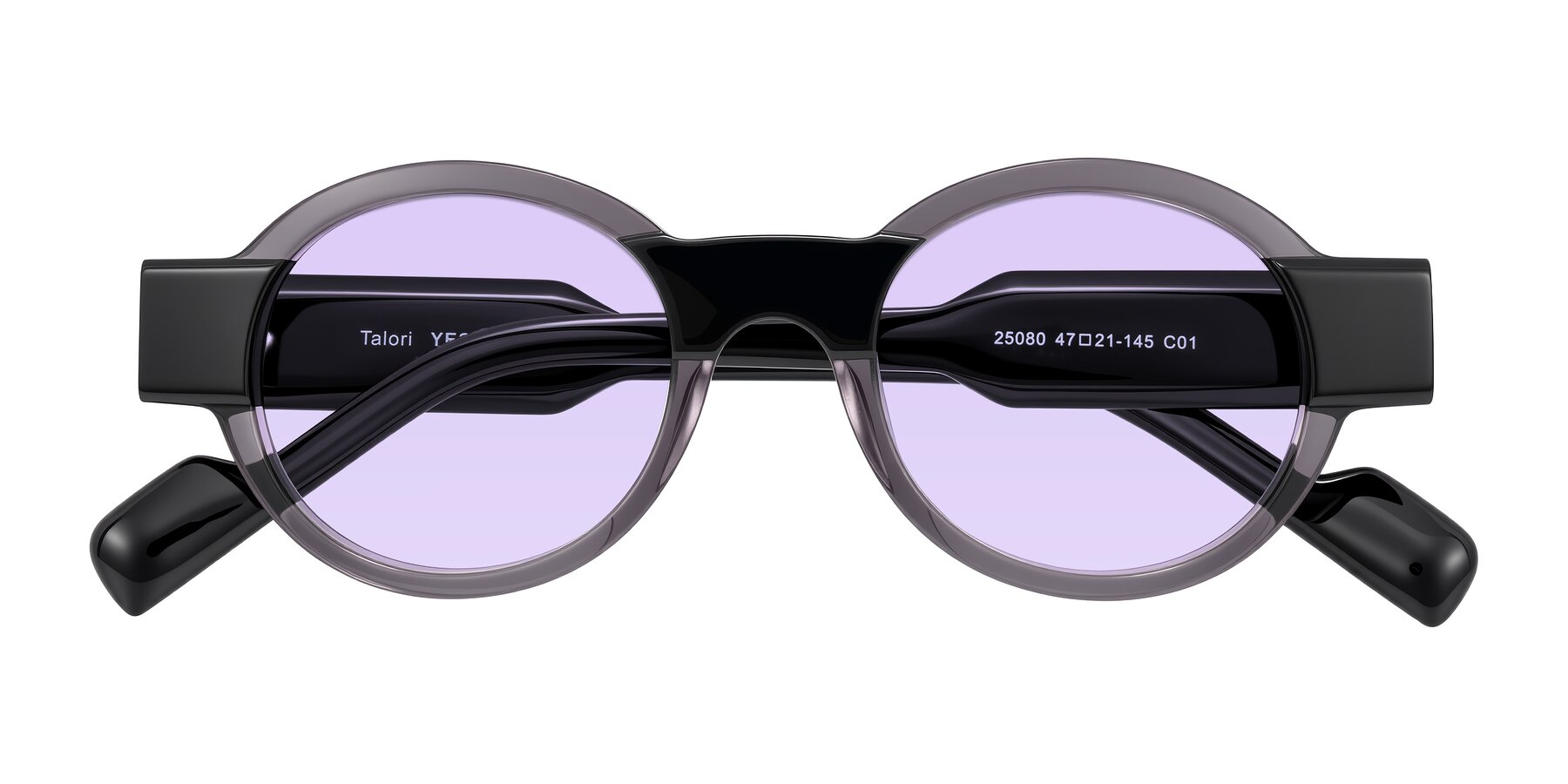 Folded Front of Talori in Transparent Gray/Black with Light Purple Tinted Lenses
