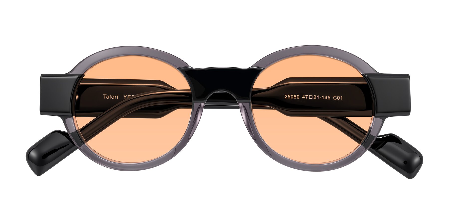 Folded Front of Talori in Transparent Gray/Black with Light Orange Tinted Lenses