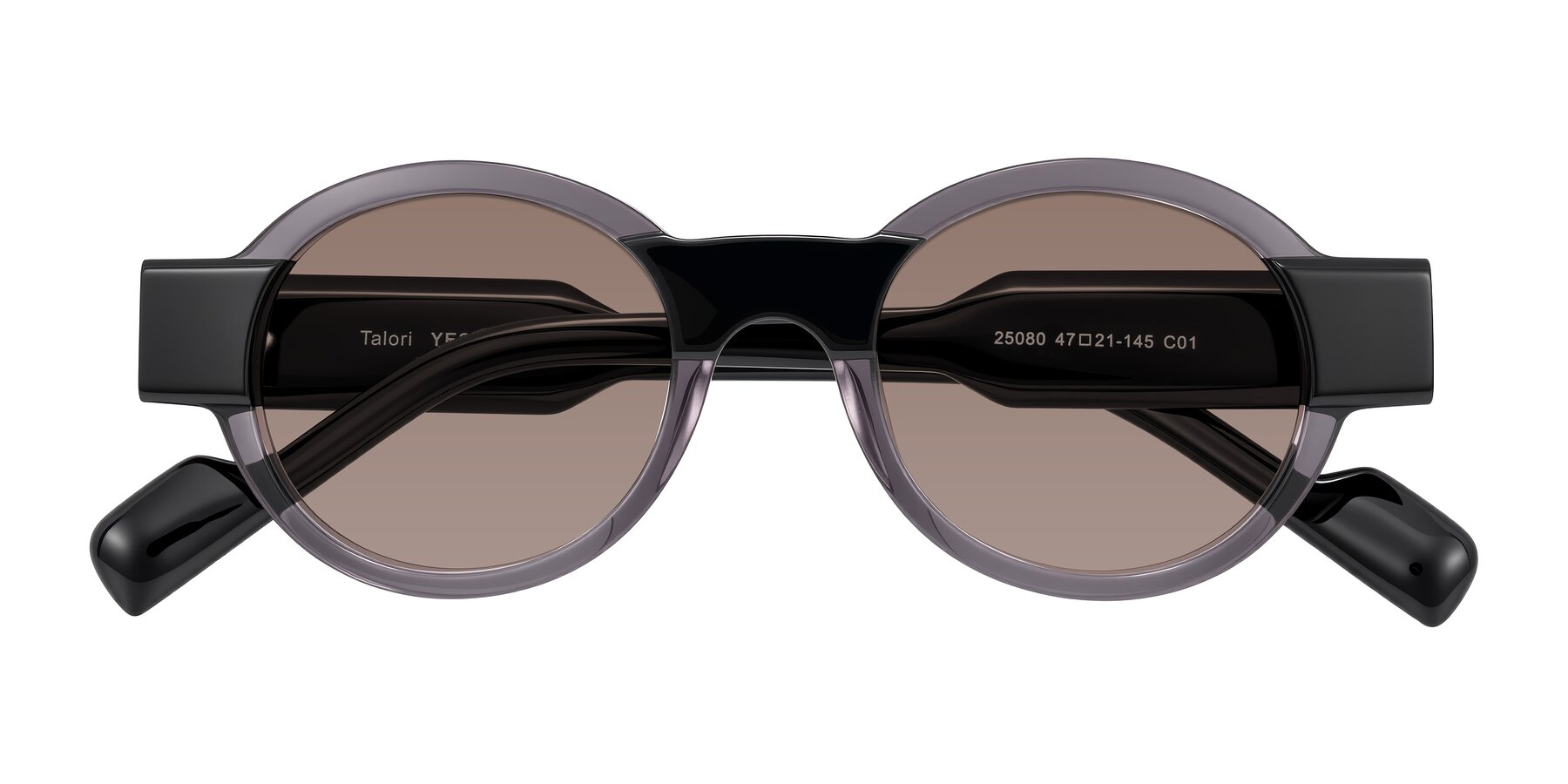 Folded Front of Talori in Transparent Gray/Black with Medium Brown Tinted Lenses