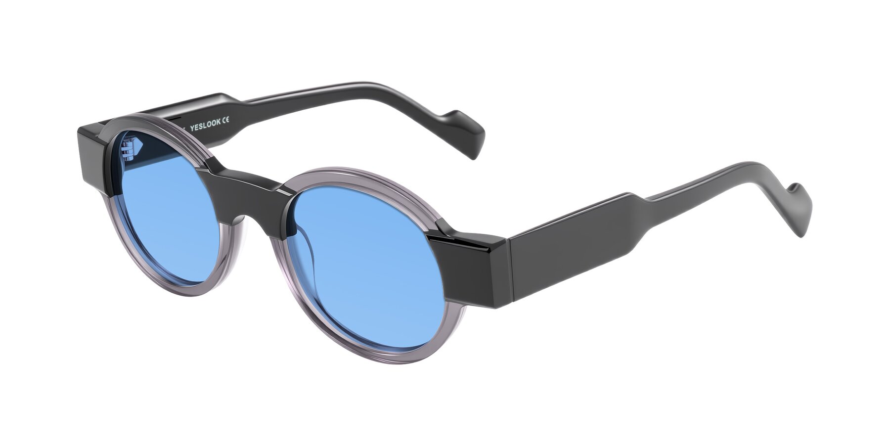Angle of Talori in Transparent Gray/Black with Medium Blue Tinted Lenses