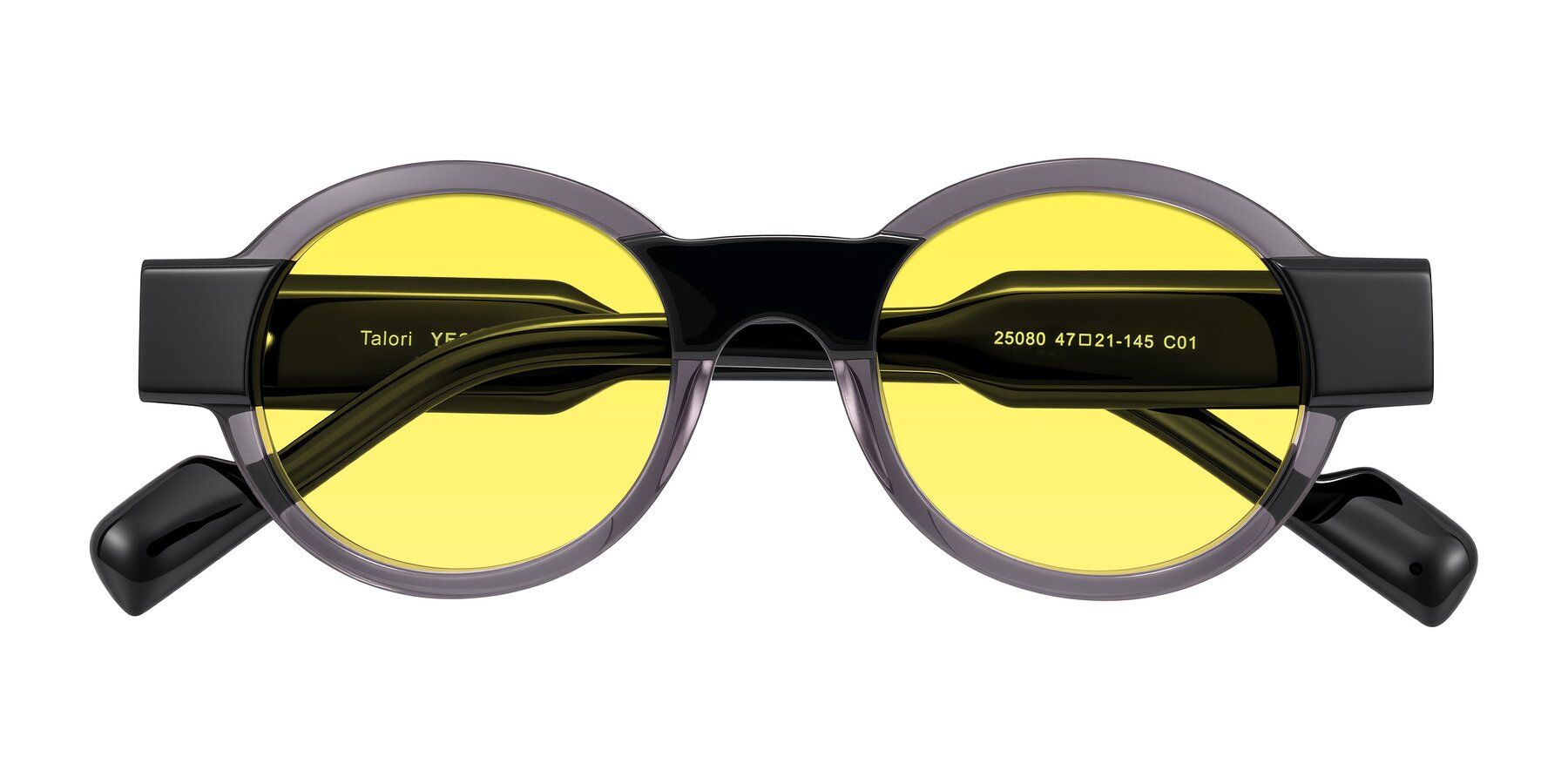 Folded Front of Talori in Transparent Gray/Black with Medium Yellow Tinted Lenses