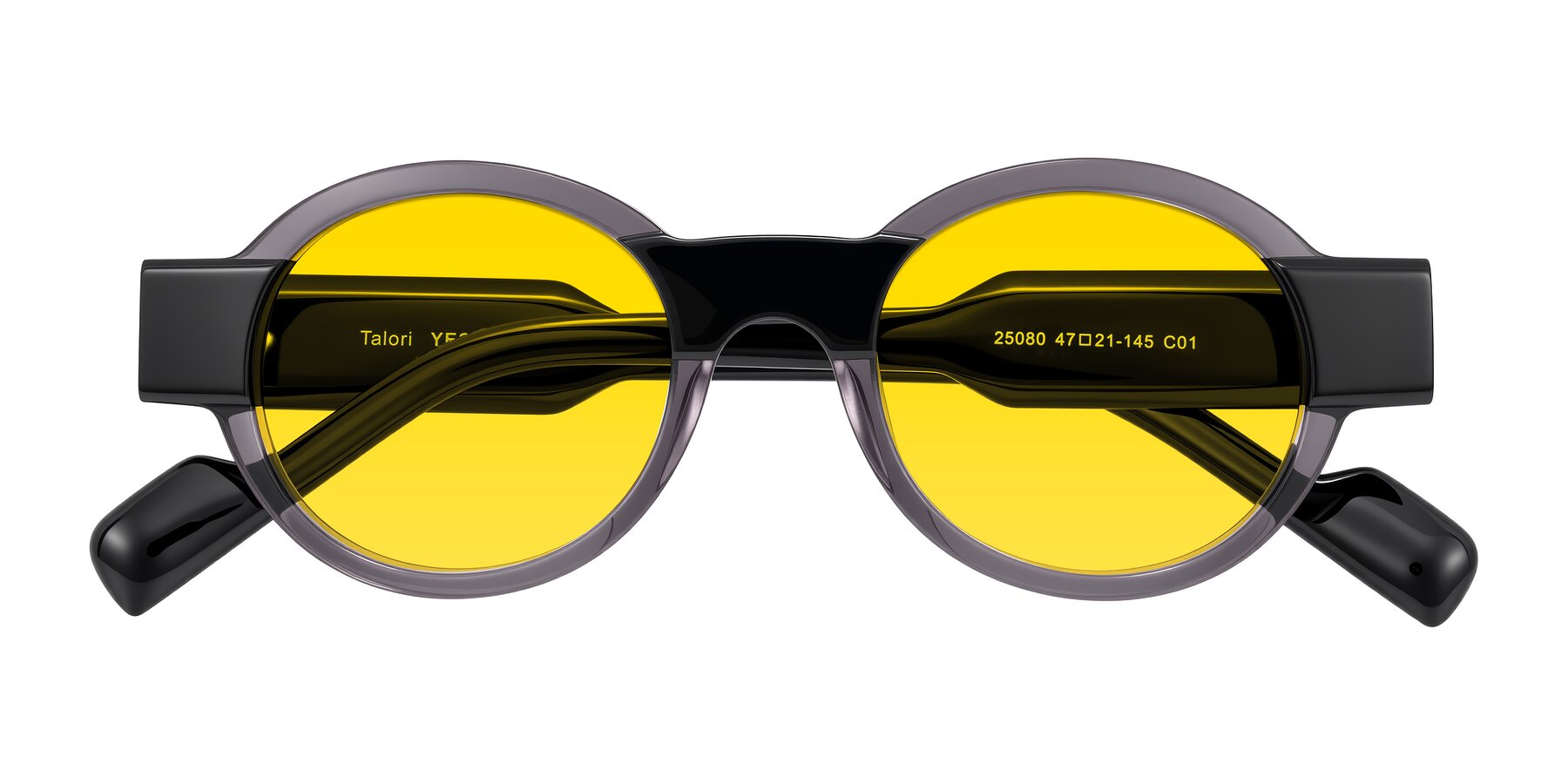 Folded Front of Talori in Transparent Gray/Black with Yellow Tinted Lenses