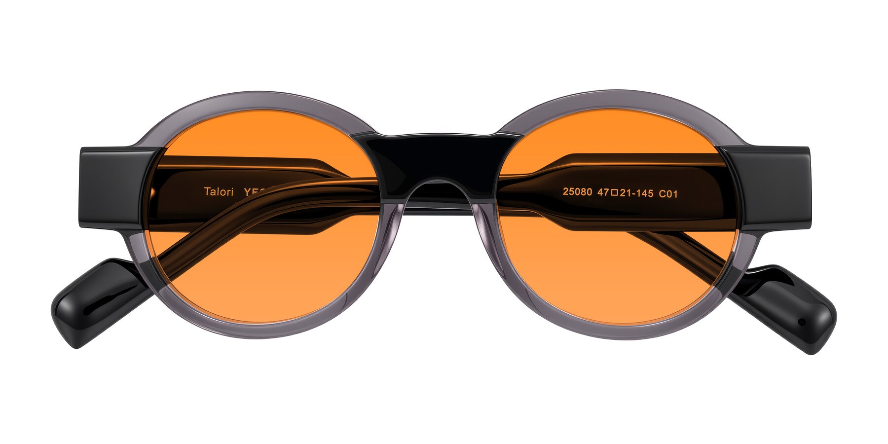 Folded Front of Talori in Transparent Gray/Black with Orange Tinted Lenses