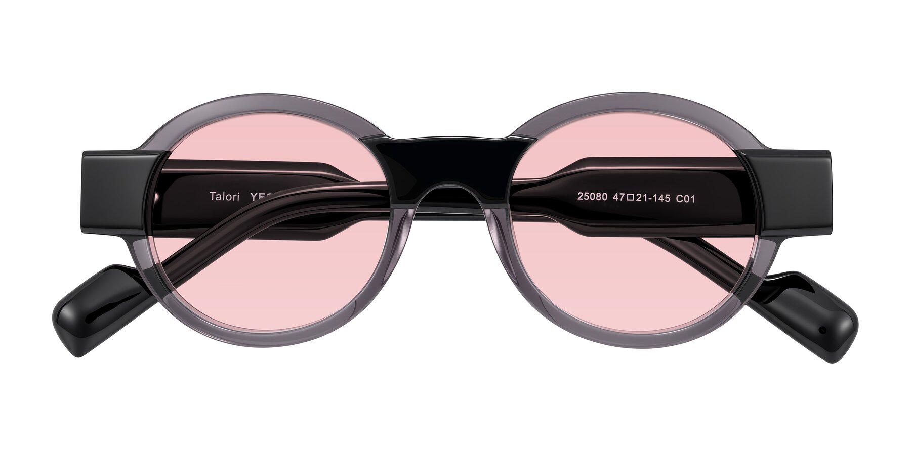 Folded Front of Talori in Transparent Gray/Black with Light Garnet Tinted Lenses